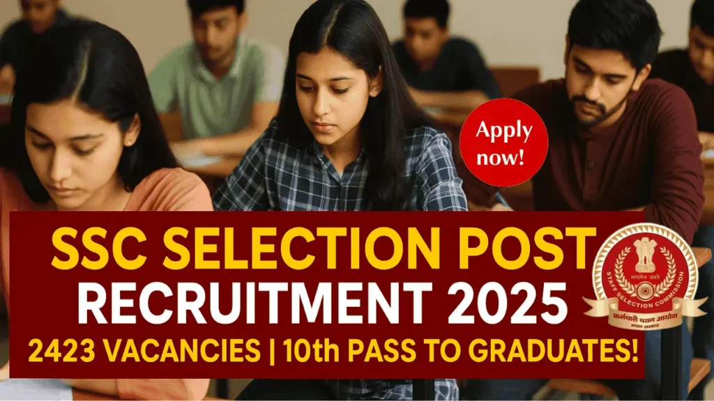 SSC Selection Post Recruitment 2025 is now open for 2423 government vacancies across India. Eligible candidates from 10th, 12th, and Graduate levels can apply online till 23rd June.